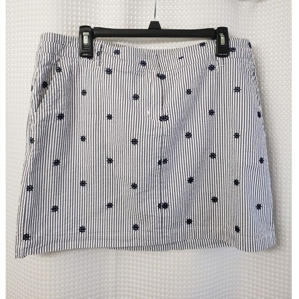 British Khaki Womens Skirt Size 14 Blue & White Stripes Nautical Coastal Helm